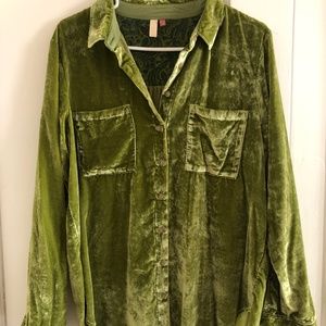 Anthropologie Pilcro Green Velvet Button-Down Long-Sleeved Shirt – Sz. 14
